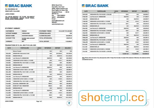Brac Bank Statement PDF Templates